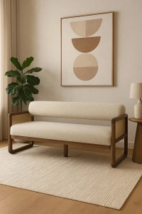 Aryaves Hazeran Jüt Bohem İkili Kanepe Ceviz Ahşap, Sütlü Kahve